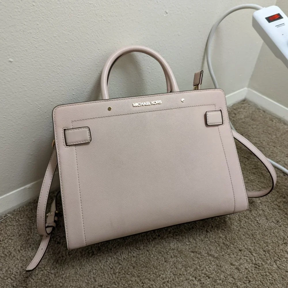 Rayne Medium Saffiano Leather Satchel (Powder Blush - Picture 1 of 8